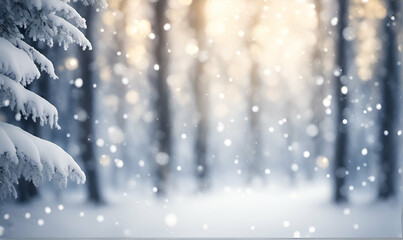Snowy Christmas background with forest and trees - obrazy, fototapety, plakaty