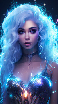 Hand drawn illustration of beautiful supernatural goddess with mysterious power
