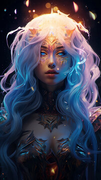 Hand drawn illustration of beautiful supernatural goddess with mysterious power
