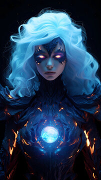 Hand drawn illustration of beautiful supernatural goddess with mysterious power
