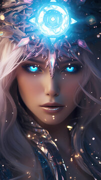 Hand drawn illustration of beautiful supernatural goddess with mysterious power
