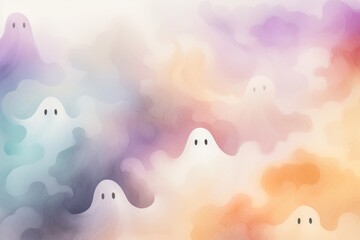 Ghosts in pastel colors  Halloween Decoration Background Generative Ai