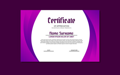 a certificate template with a purple wavy design