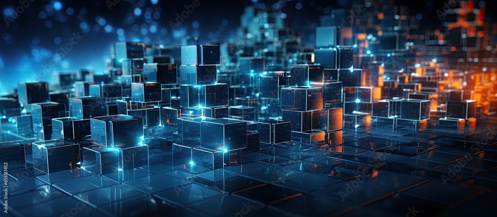 Poster futuristic polygonal background with blockchain network and global cryptocurrency concept