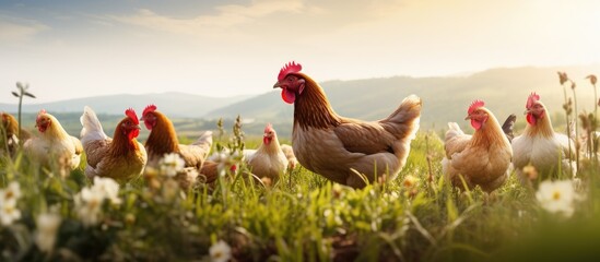 Sustainable production and agriculture growth Poultry farming for eggs protein and livestock in the countryside and nature