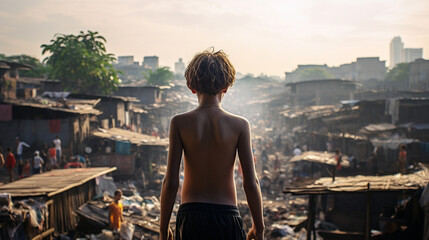 Fototapeta na wymiar Hungry boy in a slum district