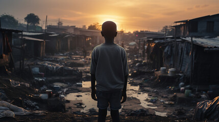 Hungry boy in a slum district