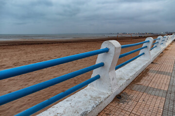 View of the fence on the beach promenade of El Jadida (Mazagan). This town is a major port city on the Atlantic coast of Morocco. Africa.