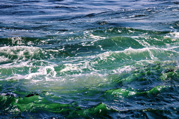 Green-blue surface of the sea water of the Bosphorus