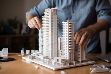 Modern building skyscraper model on the office table