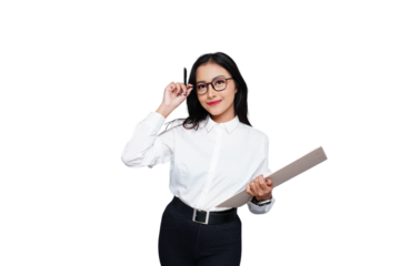 Young Asian Business Woman with Clipboard Isolated Background