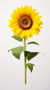 The most beautiful and realistic photo of sunflower on a white background, 8k.