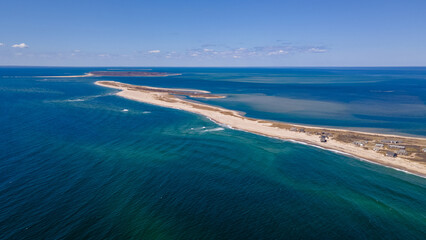 Ariel view of beach and ocean.