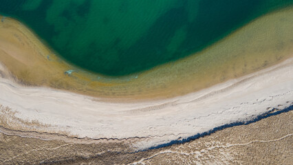 Ariel view of beach and ocean.