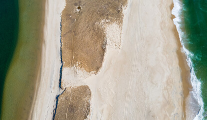 Ariel view of beach and ocean.