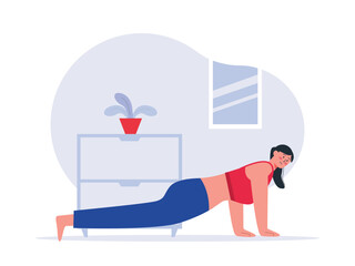 Woman doing plank exercise. Exercise flat vector illustration