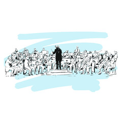 Drawing of lConductor leading orchestra