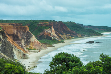 View of some colorful cliffs at Love Beach (Praia do Amor) - Conde, State of Paraiba