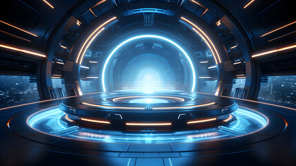 A Sci-fi Circular product podium showcase base platform in the style of cyberpunk