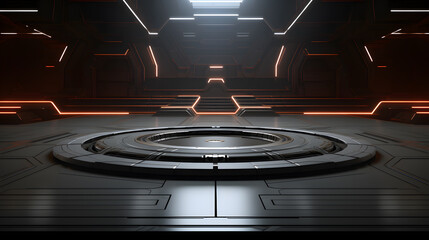 A Sci-fi Circular product podium showcase base platform in the style of space ship