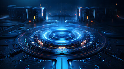 A Sci-fi Circular product podium showcase base platform in the style of technology