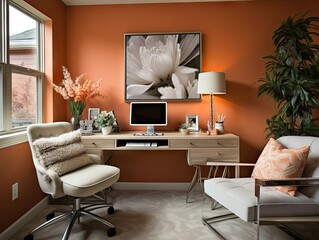 Streamlined Home Office with Apricot Crush Highlights
