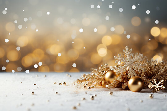 Generative AI Image of Christmas Background with Golden Snowflakes Decoration
