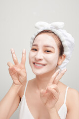 Banner of confident lady in towel on head, using anti-aging procedures