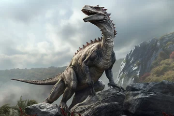 Fotobehang dinosaur standing on a hill © wendi