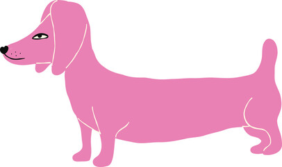 Cool strange Pink dachshund. comic dog character illustration