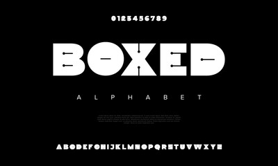 Boxed creative modern urban alphabet font. Digital abstract moslem, futuristic, fashion, sport, minimal technology typography. Simple numeric vector illustration