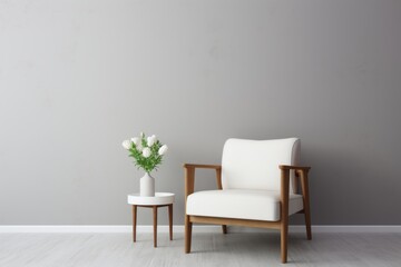 Fototapeta na wymiar comfortable white armchair with houseplant against white background