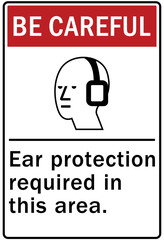 Be careful warning sign and labels ear protection required in this area