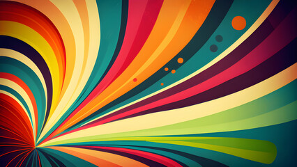 Abstract rainbow colored retro backdrop. Vibrant Geometric Abstract Circle Pattern. Colorful abstract geometric pattern with repeated circles, minimal design. Generative AI Art