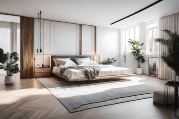 Fototapeta na wymiar minimalist bedroom with neutral tones.