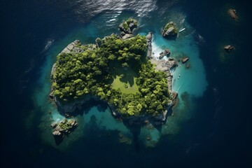Drone-view of a small island in the ocean - obrazy, fototapety, plakaty