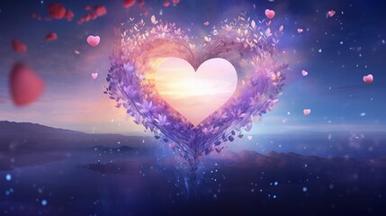 An illustration blending abstract heart imagery with serene meditation scenes, offering space for text to promote the benefits of relaxation and mindfulness in heart care. AI generated