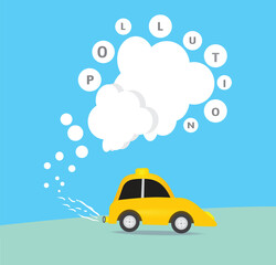 Smoke coming car exhaust into air carbon dioxide gas. concept for environmental, design. Vector illustration on white background.