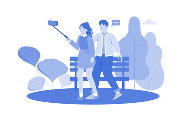 Couple snaps photos at tourist spots.