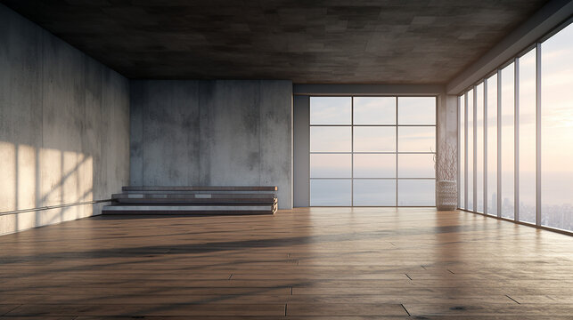 Modern empty interior. 3D rendering interior illustration background. Generative AI