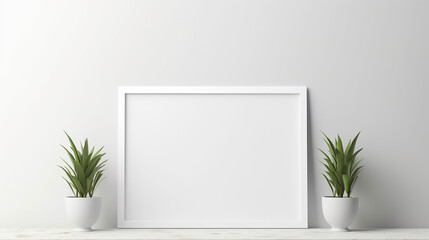 Photoframe mockup. Realistic empty white framing. Photoframe design illustration background. Generative AI