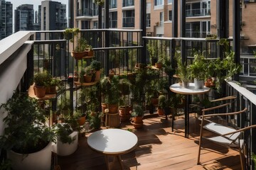 Fototapeta na wymiar A -friendly balcony with -safe plants and designated play areas.