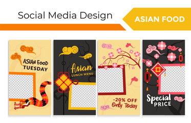 Naklejka premium Social media story set for asian food offers