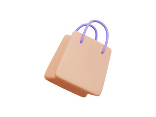 3D Paper bags on ping color. Online shopping concept. 3d render illustration
