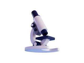 3D chemistry, pharmaceutical instrument, microbiology magnifying tool. Symbol of science, chemistry, and exploration. Vector lab microscope.