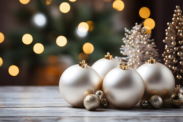 christmas tree decorations, santa claus with gifts, snowman in the snow, christmas gift boxes	