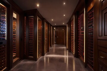 Layout for a home corridor with built-in wine storage.