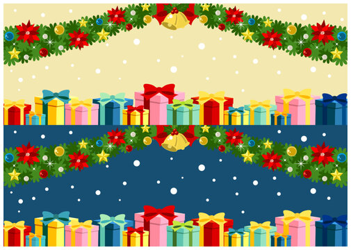 クリスマス、背景、バナー、セット、イラスト、プレゼント、かわいい、ベクター、フレーム、パーティ、雪