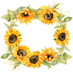 Watercolor autumn sunflower frame clipart