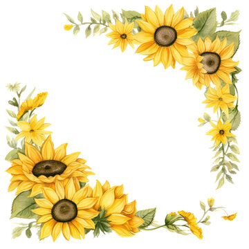 Watercolor autumn sunflower frame clipart